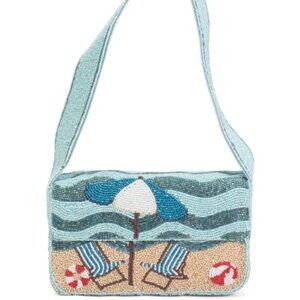 Umbrella And Chairs All Over Hand Beaded Shoulder Bag